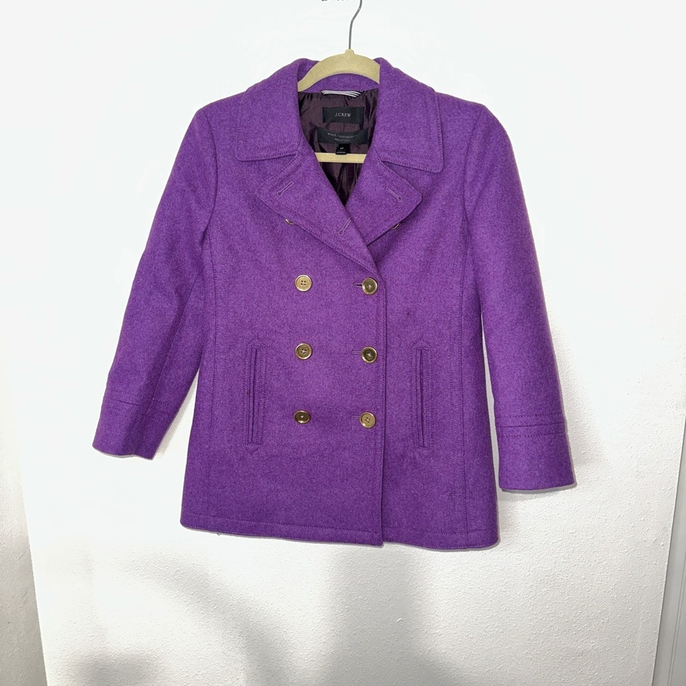 J Crew Womens Stadium Cloth Majesty Peacoat Sz 0p Purple Wool Cashmere Coat‎